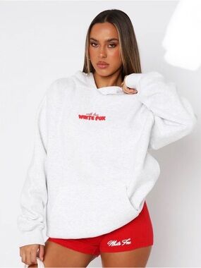 White Fox Boutique White Hoodie with Red Logo🍒🍒